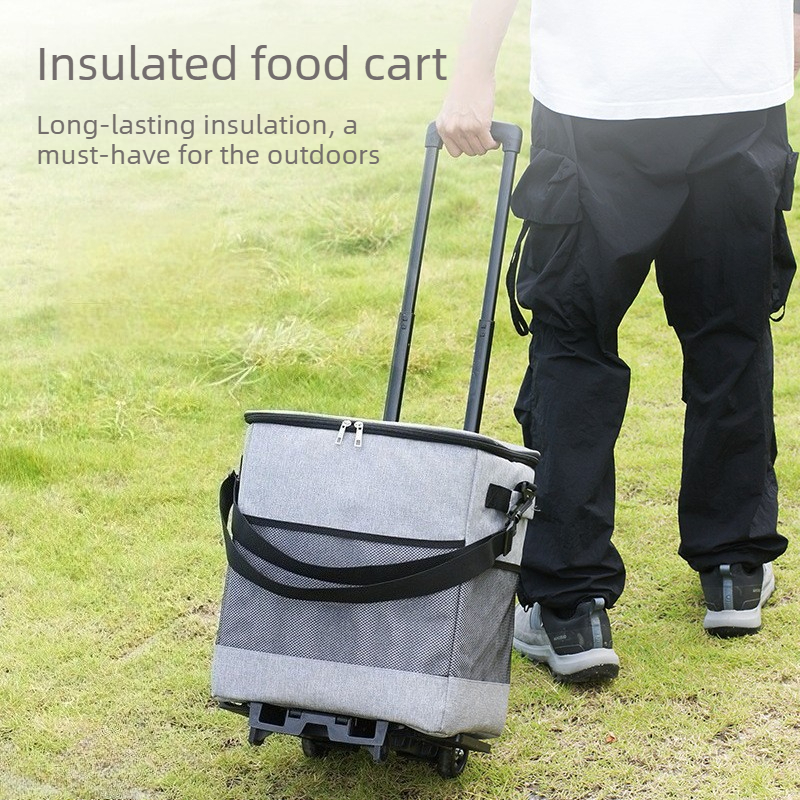 Outdoor Camping Trolley - Foldable Camping Wagon with Insulated Cooler