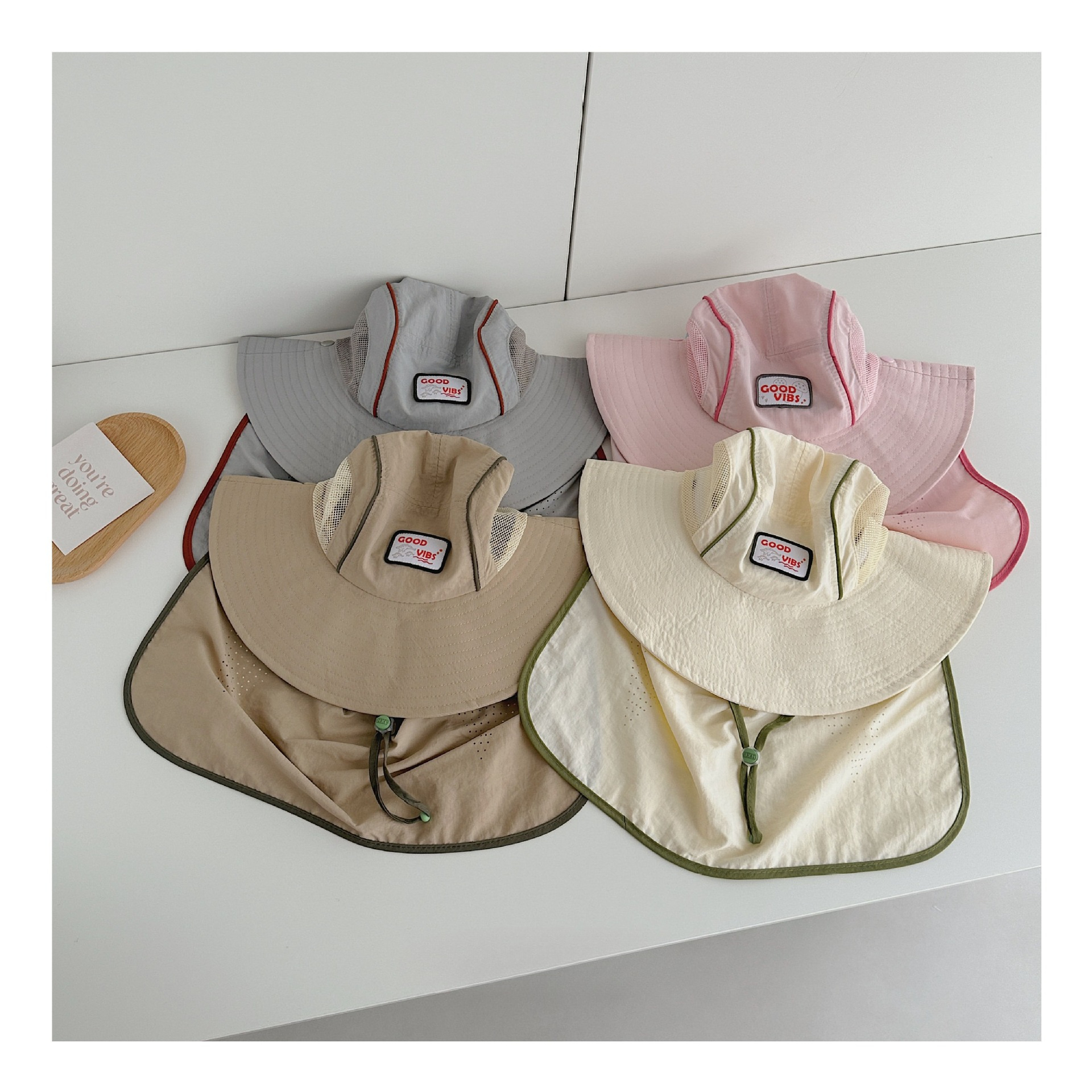 baby boys girls Stitching Mesh - Camping Outdoor Quick Drying Sun Neck Protection Cap Hat 评论和价格
