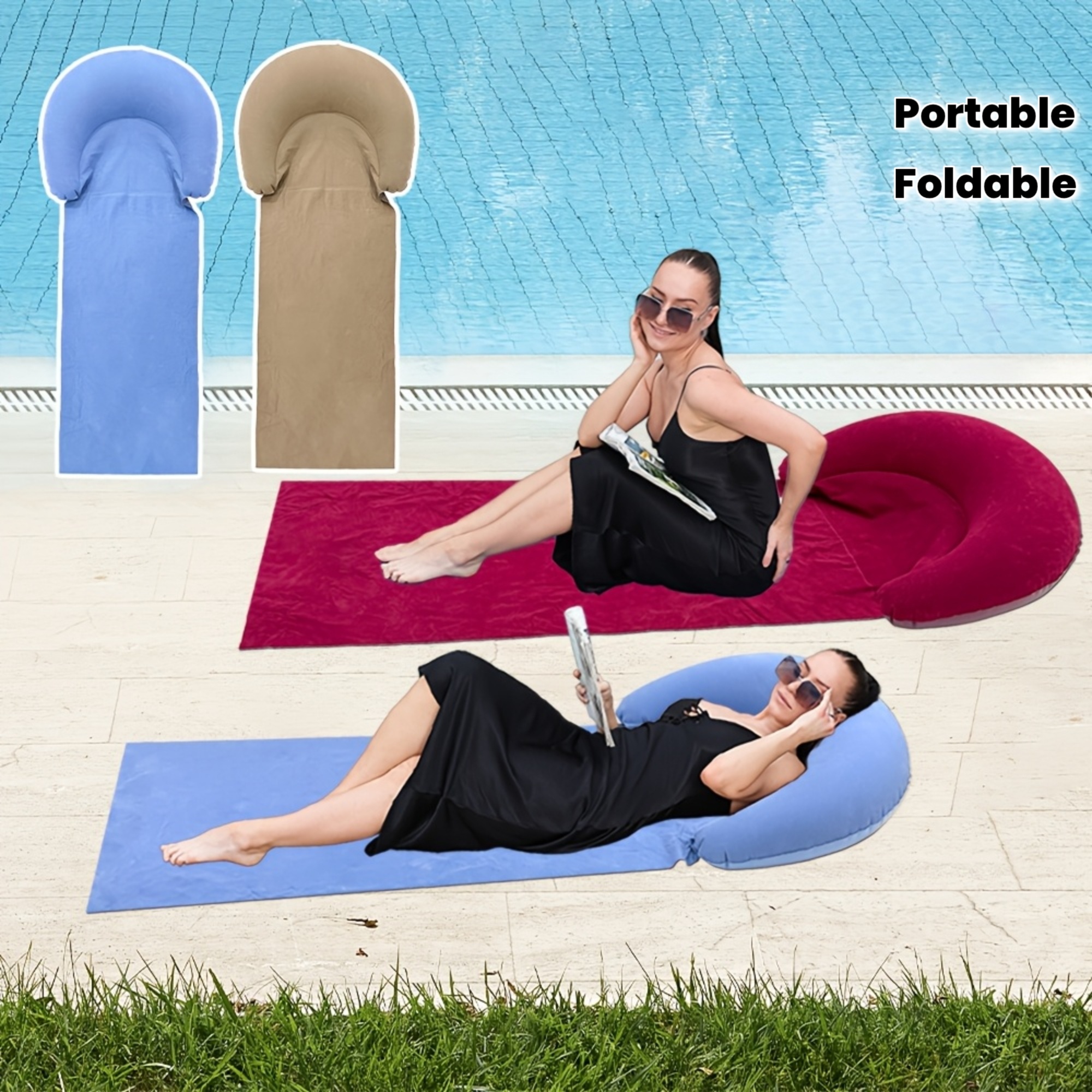 Beach Mat with Inflatable Head - Outdoor Camping Rug 评论和价格